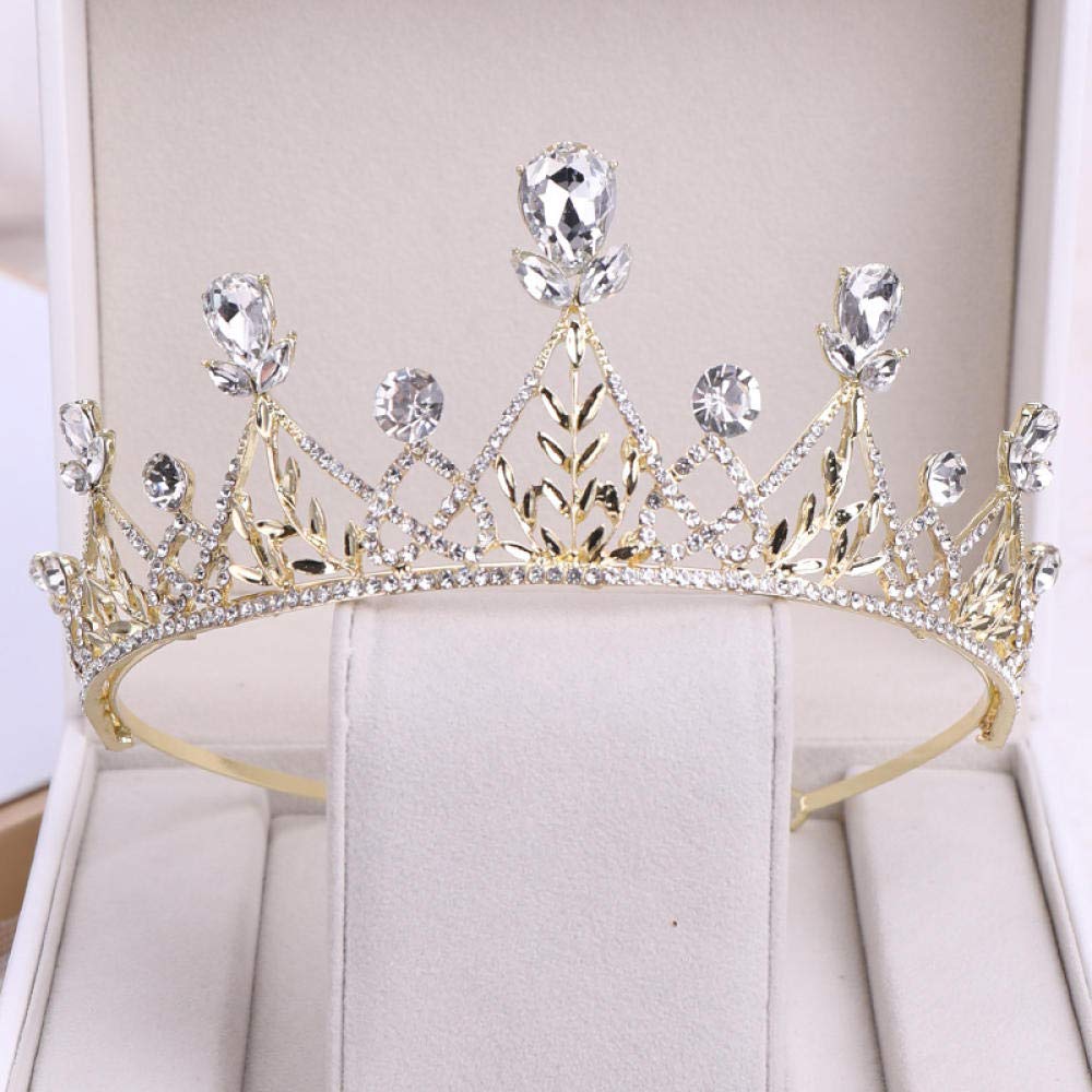Tiara stop strassu, dla panny młodej, ze stopu strasu, złoty kolor, duża kropla dla kobiet, prosta modna ozdoba do włosów, na wesele, na imprezę w stylu retro