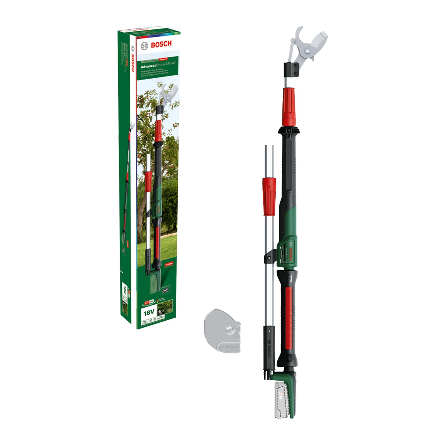 Bosch Akku-Gartenschere AdvancedPrune 18V-45 (für müheloses Schneiden von Ästen bis 45 mm; 18-Volt-System; bis zu 600 Schnitte; mit Verlängerungsstange, ohne Akku oder Ladegerät)