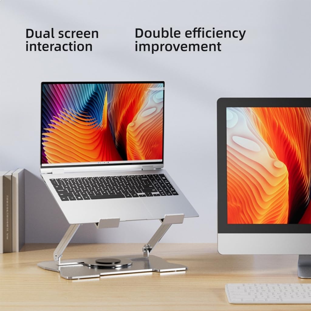 Soporte plegable de doble eje para laptop, base giratoria 360 para portátiles de hasta 17 pulgadas