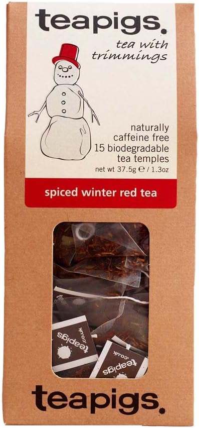 Spiced Winter Red Tea Made With Whole Tea Leaves, Natural Ingredients, Non-GMO, Caffeine-Free Festive Rooibos – 90 Count (6 Packs of 15 Teabags)