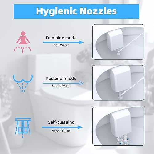 Miniatura 2 de Hibbent Accesorio de bidé para inodoro, rociador de agua caliente y fría, boquilla doble no eléctrica para lavado frontal y trasero, control de