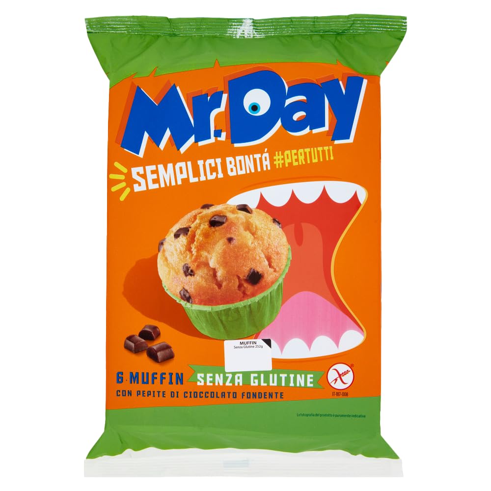 Mr. Day Muffin con Pepite di Cioccolato Fondente, Senza Glutine (Gluten Free) 252g [BOX da 6 Confezioni]