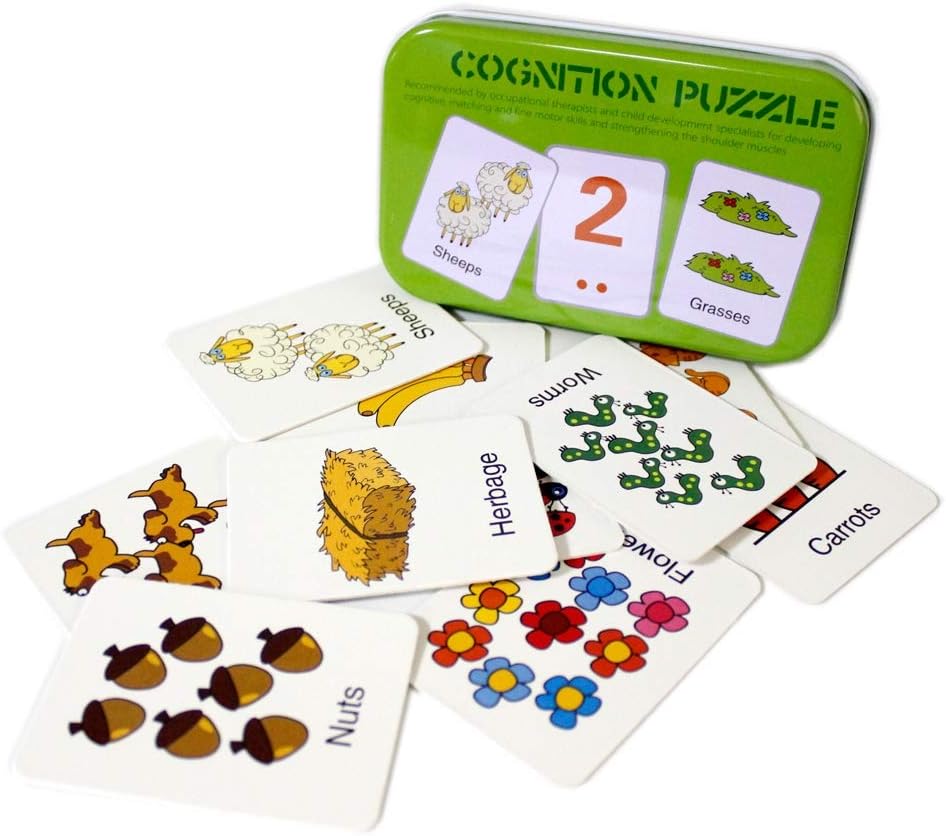 Gobus 56pcs Flash Cards Cognition Puzzle Cards Story Words Shape Matching Puzzle Early Education Card Learning Toys in a Box (Articles Cognition)