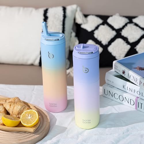 Miniatura 8 de BOTTLE BOTTLE Botella de agua aislada de 24 onzas con tapa de popote y asa para deportes, viajes, gimnasio, botellas de agua de acero inoxidable,