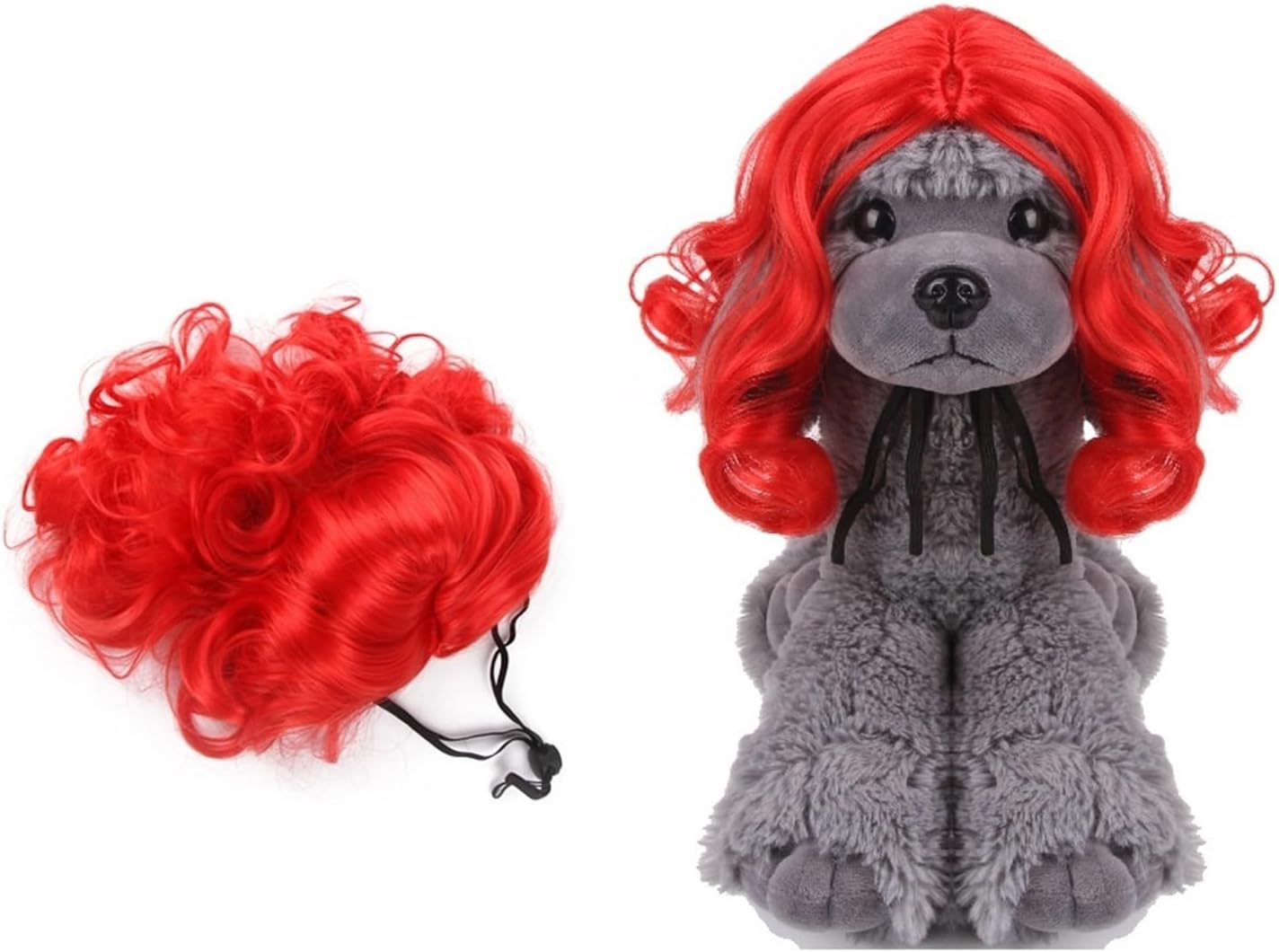 Pet Hair Costume Pet Headgear, Dog and Cat Headgear, Pet Costume Funny Headgear, Red Wavy Wig Funny Dog Cat Cosplay Wig