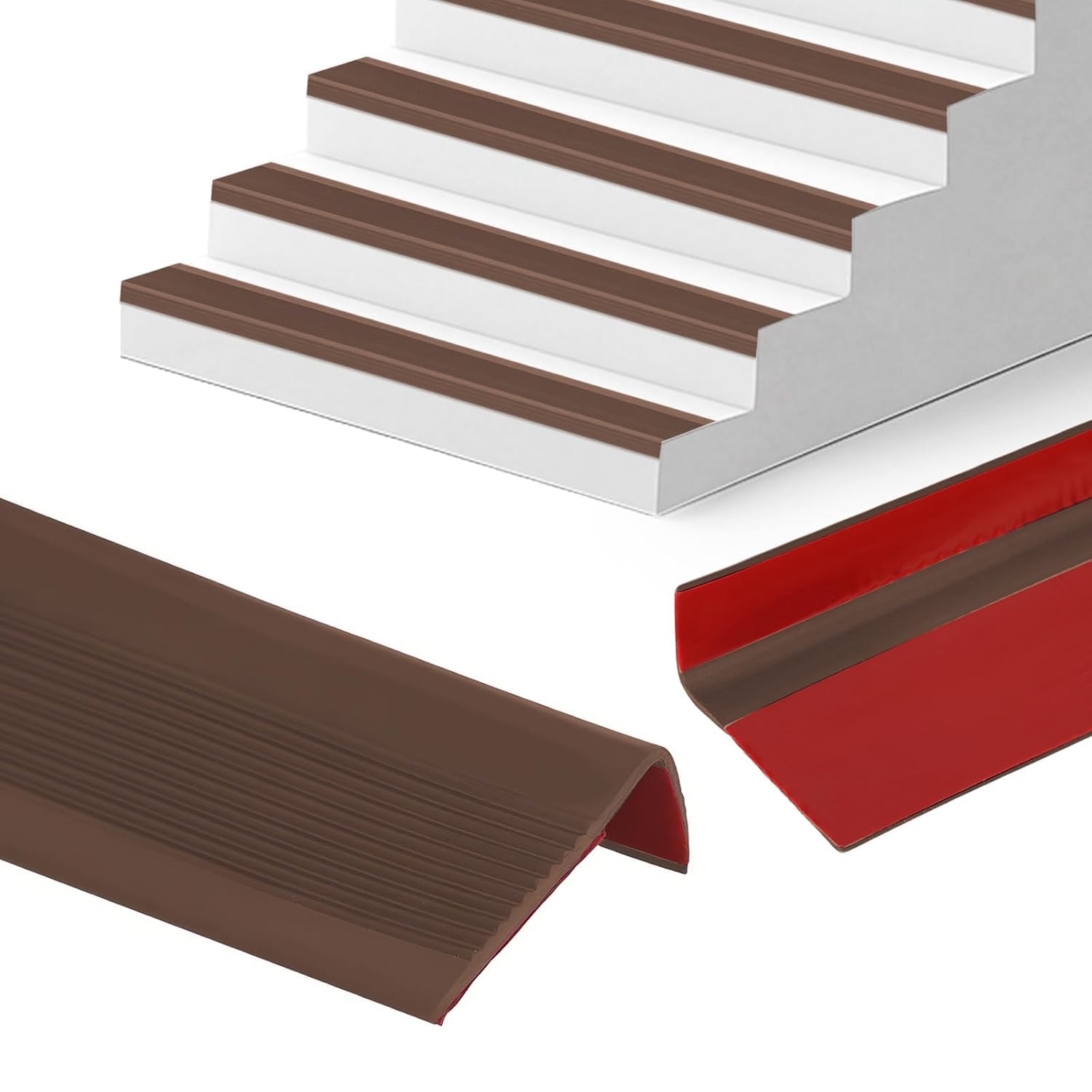 FOELANNE Self Adhesive Rubber Angle Edging, Vinyl Stair Nose Rubber Edge or Adhesive Multicolor Multiple Lengths Indoor Outdoor(Brown,1m)