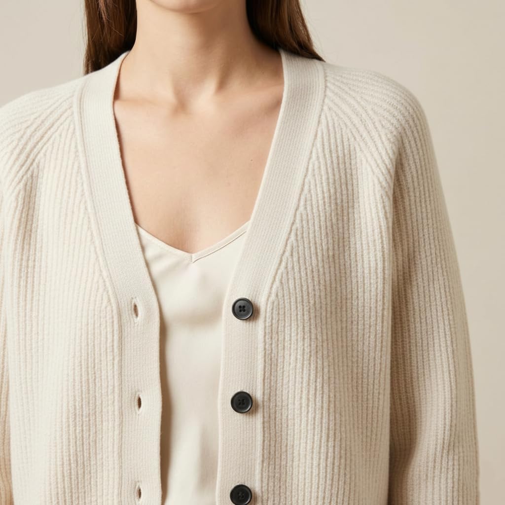 NPIA Certified Lhotse 100% Pure Cashmere Cardigan Women | 8-Gauge Chunky Knit Heavyweight | 2-Ply V-Neck Button Down Sweater