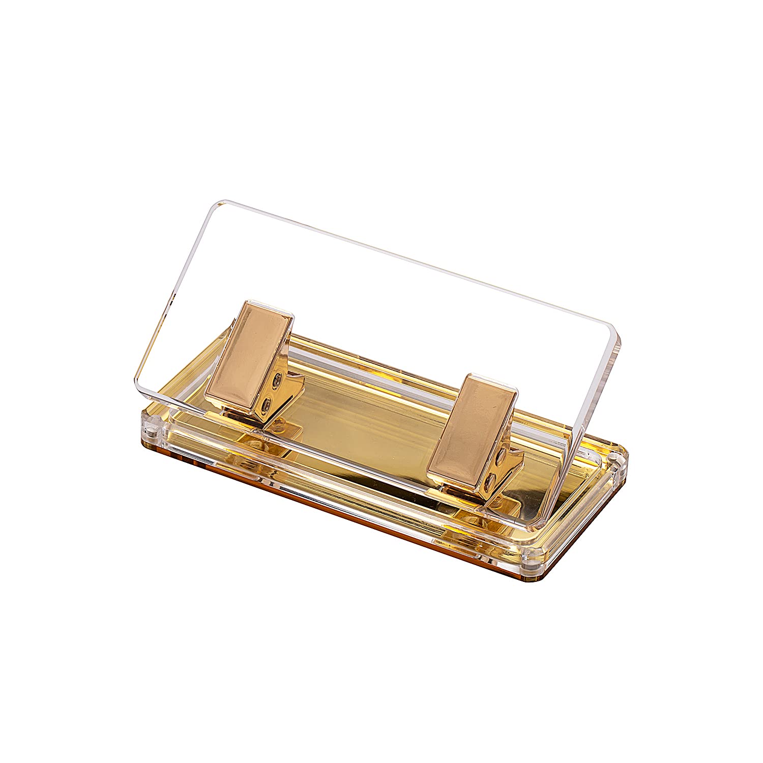 Desktop Paper Punch with Non-Slip Fabric Base Gold Mirror, Acrylic Two Holes Puncher, 10-Sheet Capacity for Use in Scrapbooking, Offices, Schools, and Studios