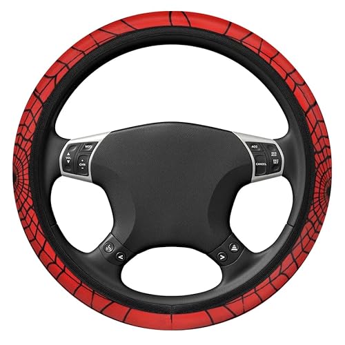 Steering Wheel Cover Breathable Steering Wheel Protector Sweat Absorption Car Accessories Anti-Slip Universal Fit Auto SUV Sedan Vans Trucks 15 inch (Spiders Web Red)