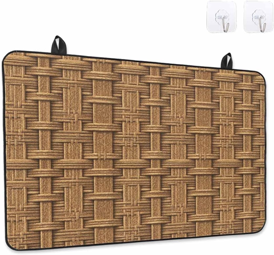 Stove Top Cover Brown Rattan Stove Cover for Electric Stove Top Vintage Striped Lines Glass Cooktop Covers Anti-Slip Mat Heat Resistant Countertop Protector Kitchen Decor 31"x24"