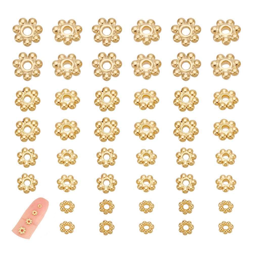 Perles intercalaires fleur acier inoxydable flocon de neige dorées 60x