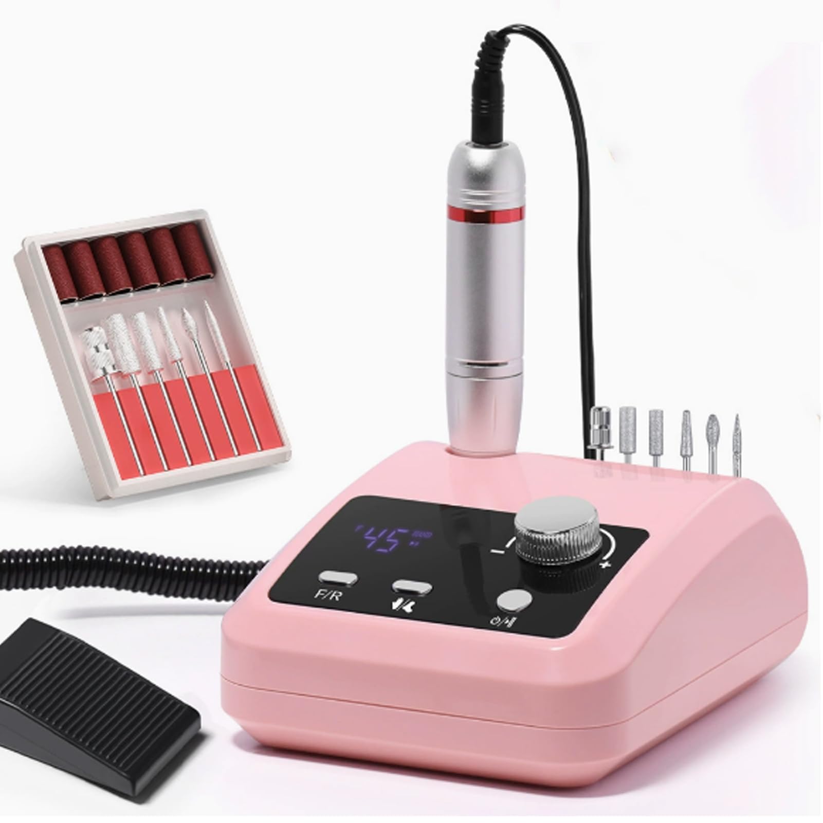 Kit Trapano Elettrico per Unghie 45000RPM - Fresa Professionale per Unghie in Acrilico, Gel e Polvere Dip