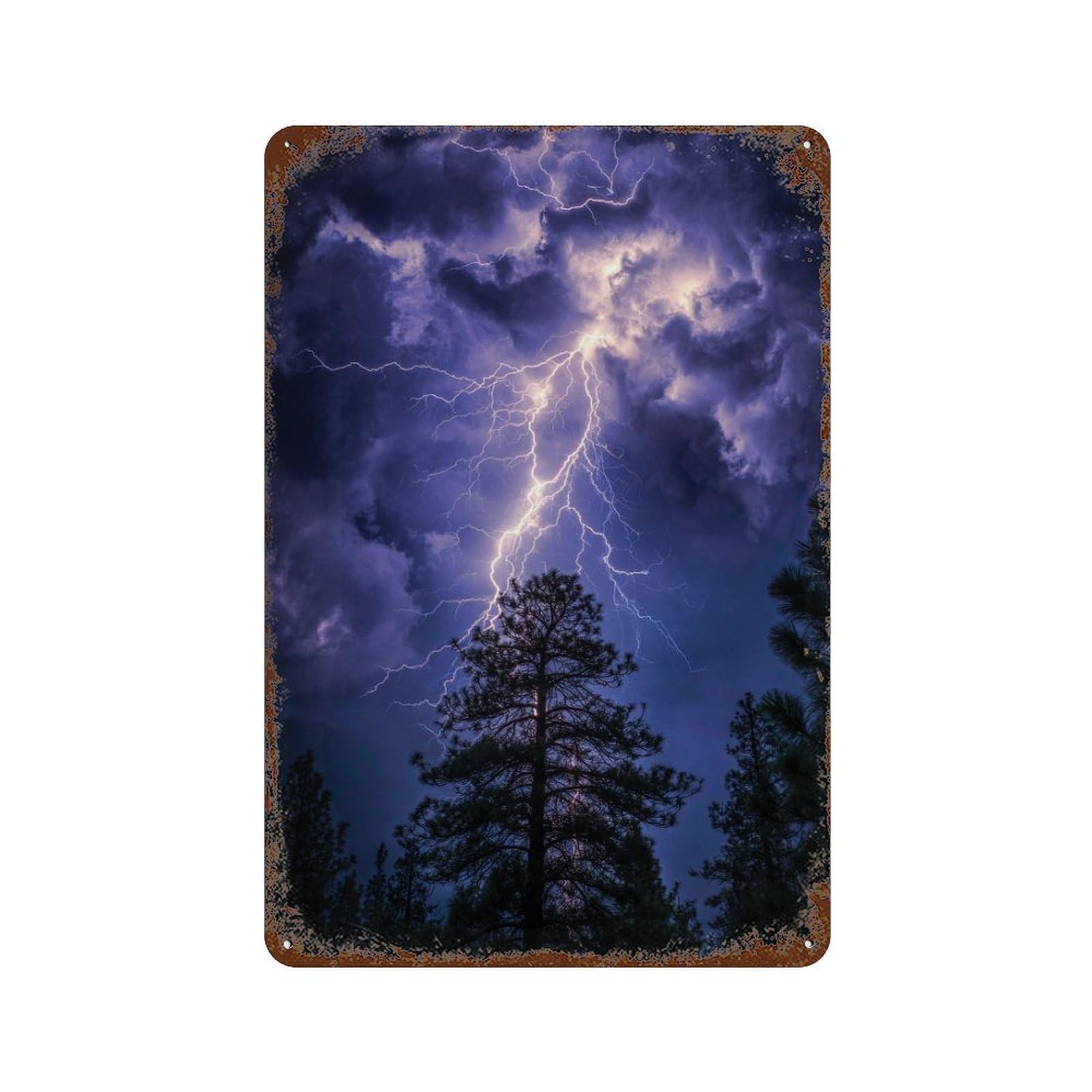 Garage Style Lightning Strikes Through Trees Retro Metal Sign 11.8"x7.9", Classic Wall Plaque for Bar And Workshop