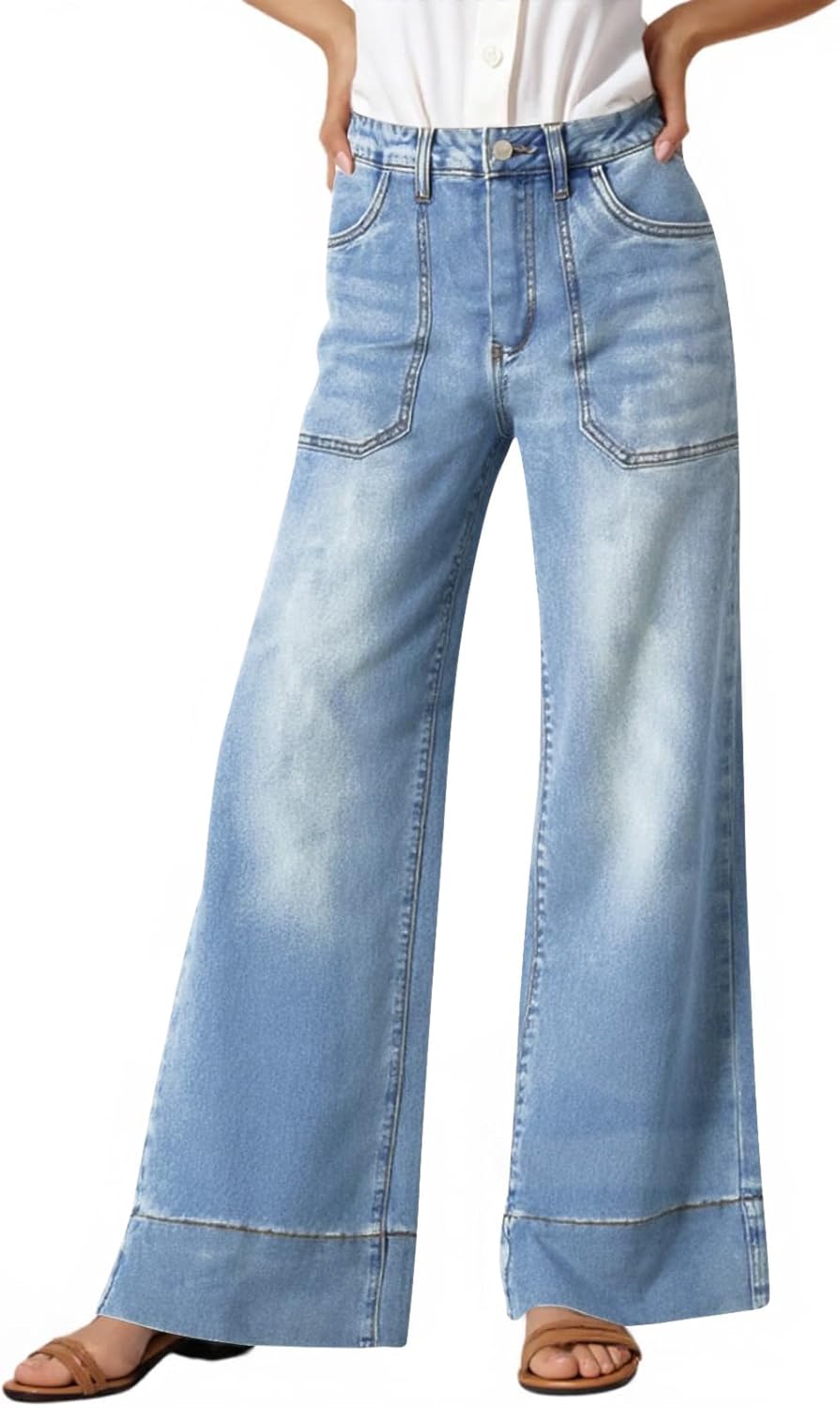 Cicy Bell Womens Wide Leg Jeans Baggy Casual High Waisted Boyfriend Loose Denim Pants with Pockets