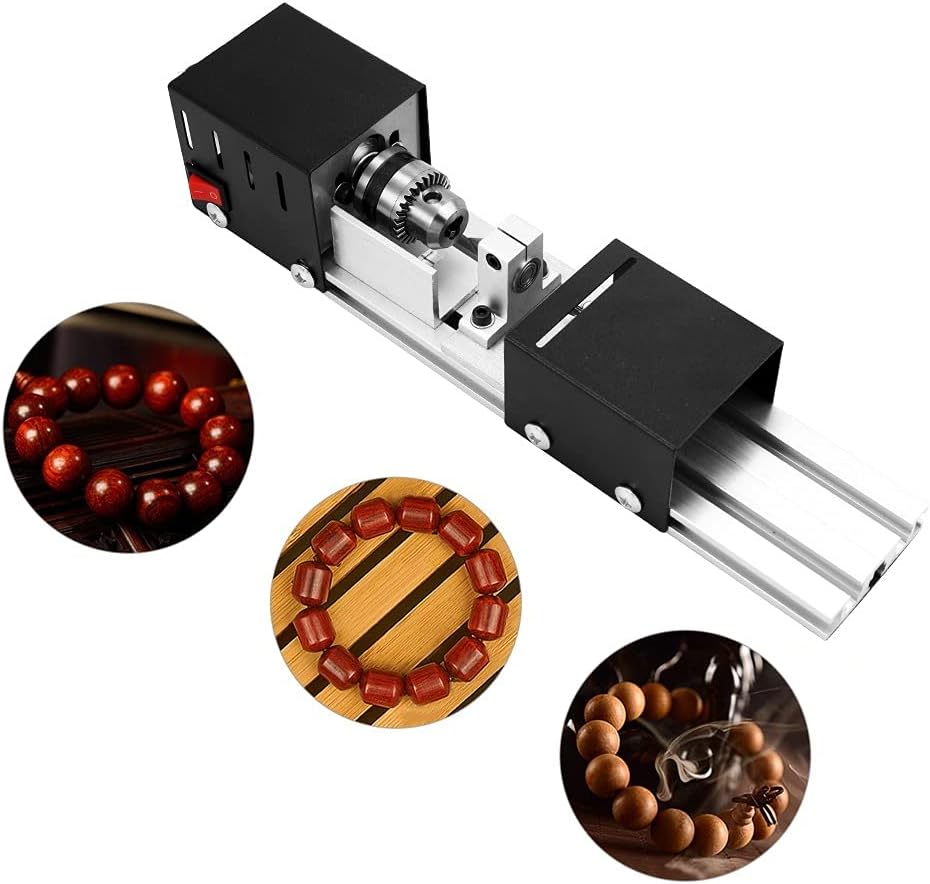 ZTBH Woodworking Lathe 100W Mini Beads Machine Miniature Lathe Buddha Pearl Lathe Beads Wood Tool Set (Color : Black)