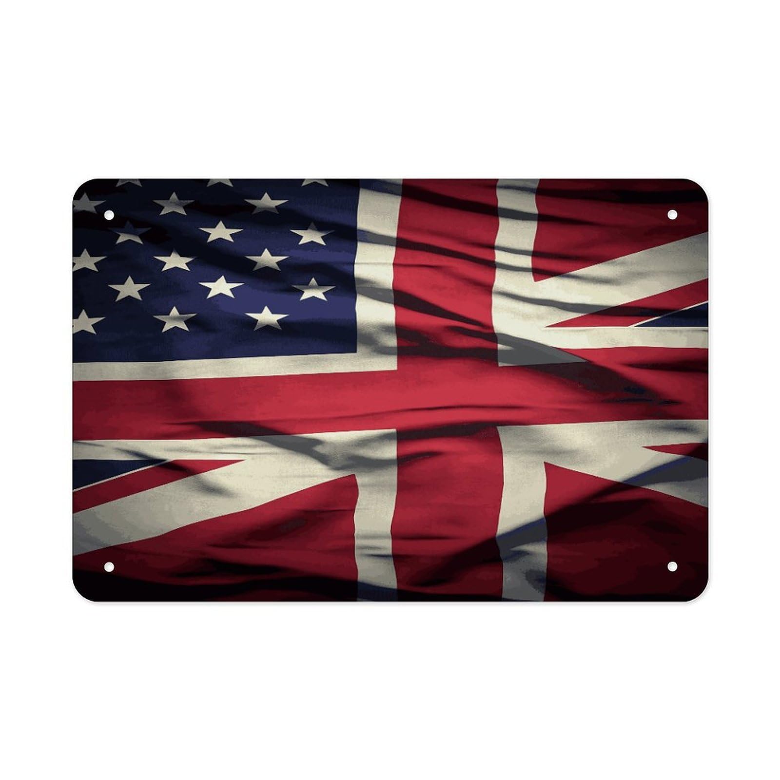 LDGSUPH USA Uk Flag Metal Tin Sign Wall Art Prints Folded Edge Iron Sheet Painting with Holes for Wall Prints Decorative Picture Metal Signboard Decor Painting Wall Decor