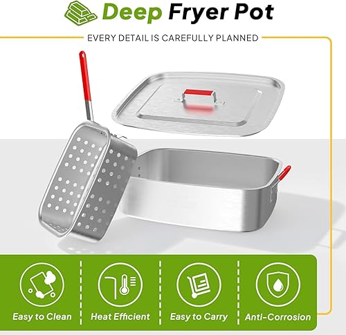 Miniatura 6 de Freidora de propano de 18 cuartos  Freidora de pescado para exteriores con 2 cestas, pinzas, tapa, tapa y termómetro  Freidora de aluminio con