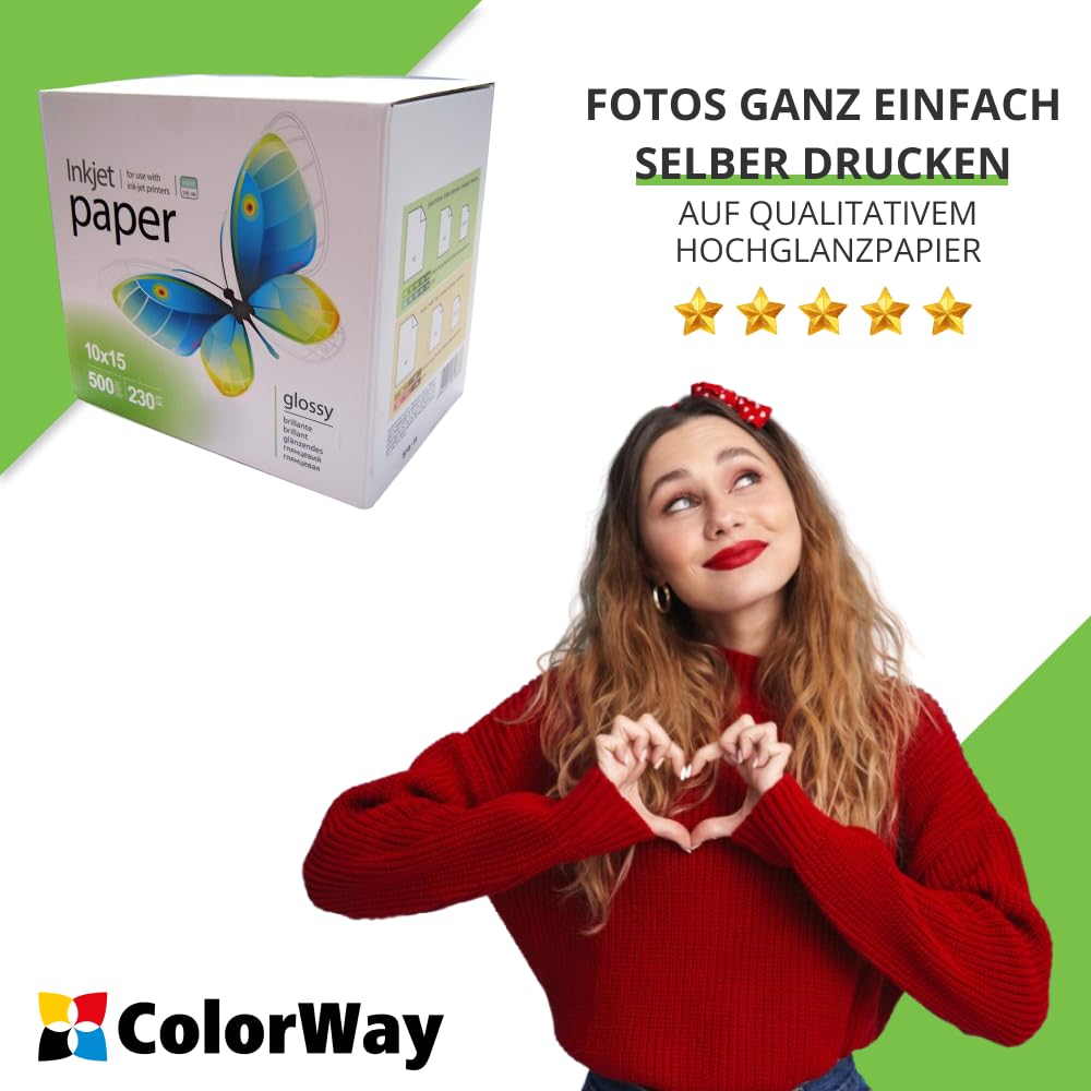 Fotopapier PrintPro von COLORWAY hoch glänzend 230g/m² 500 Blatt 10x15 Sofort Trocken Wasserfest für alle Tintenstrahldrucker