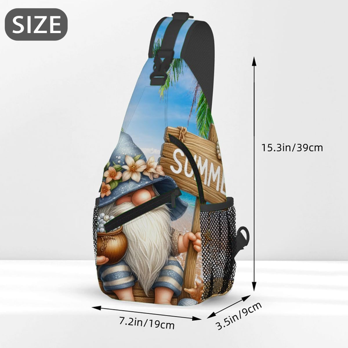 Small Beach Gnome Summer Sling Bag for Women Men Lightweight Chest Bag Crossbody Daypack Anti Theft Shoulder Backpack with Adjustable Shoulder Strap for Outdoors Sports Hiking Travel