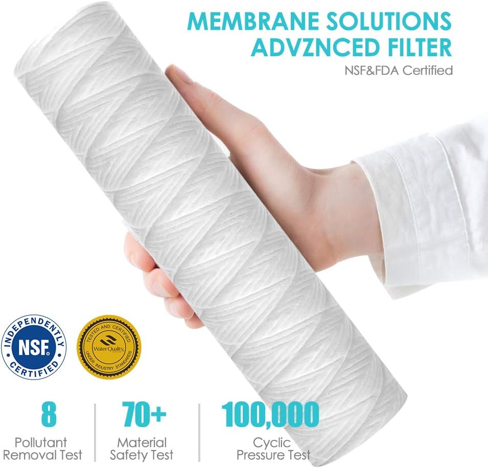 Membrane Solutions 10 Micron 10" String Wound Sediment Water Filter Cartridge,Whole House Sediment Filtration, universal Replacement for Any 10 inch RO Unit