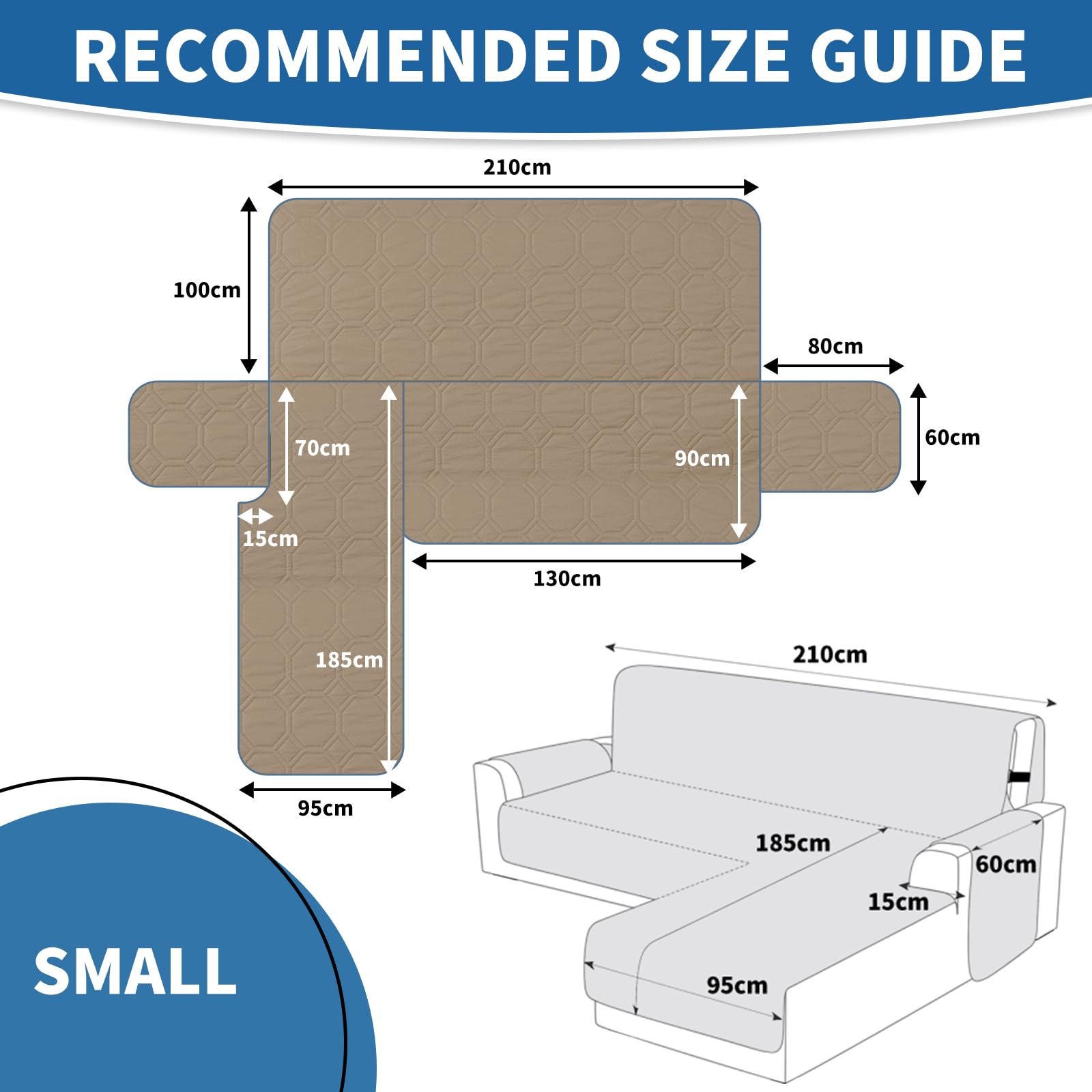 Ystyle Copridivano Impermeabile con Penisola 2 Posti (L 210 CM), Copridivano Angolare Destra/Sinistra Universale Reversibile, Copridivano Chaise longue Antigraffio Antimacchia, Cachi