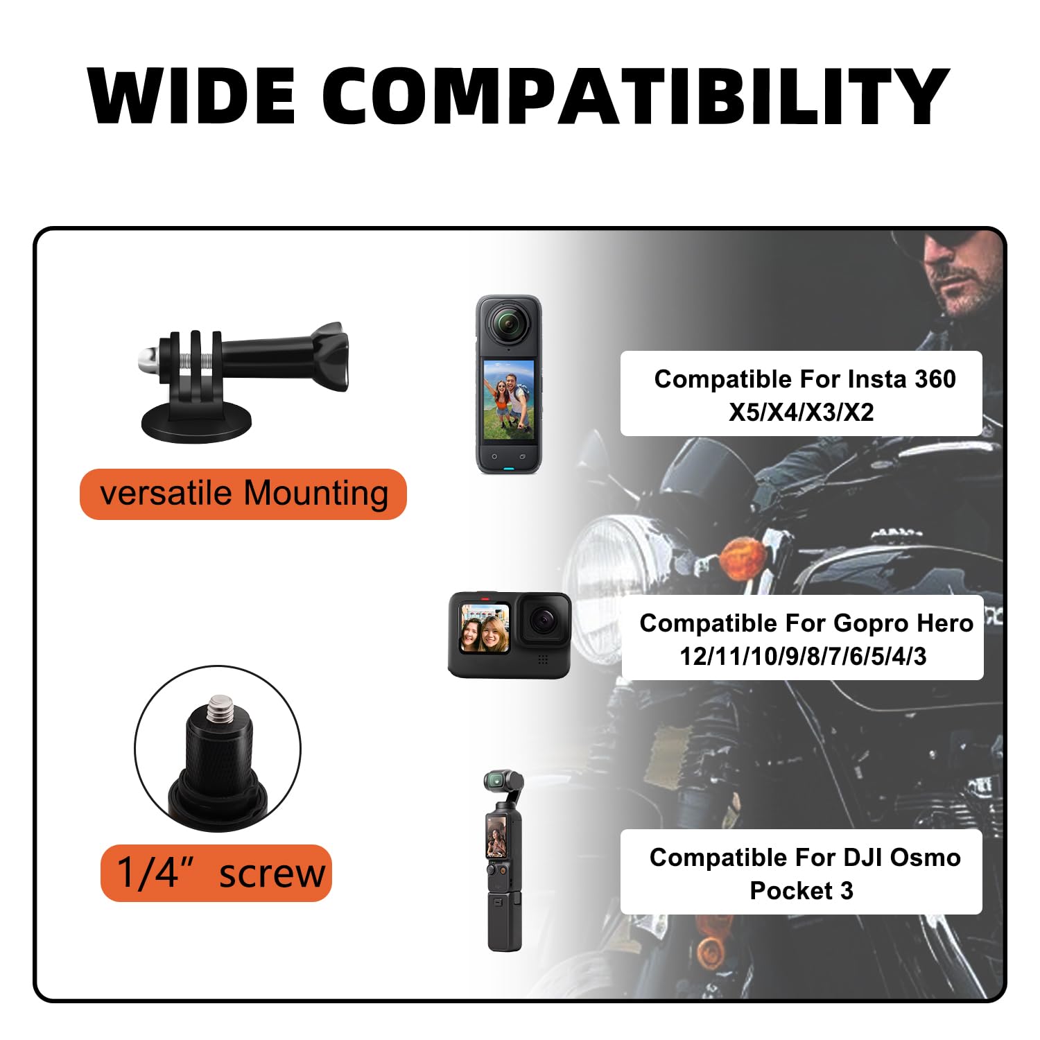 Motocicleta Cámara Monte Kit Compatible con Insta360 X5-X Doble Abrazadera Monte con 47" Invisible Palo con Osmo 360 Osmo Nano,Motocicleta Bicicleta Manillar Montar Compatible con GoPro 12-3
