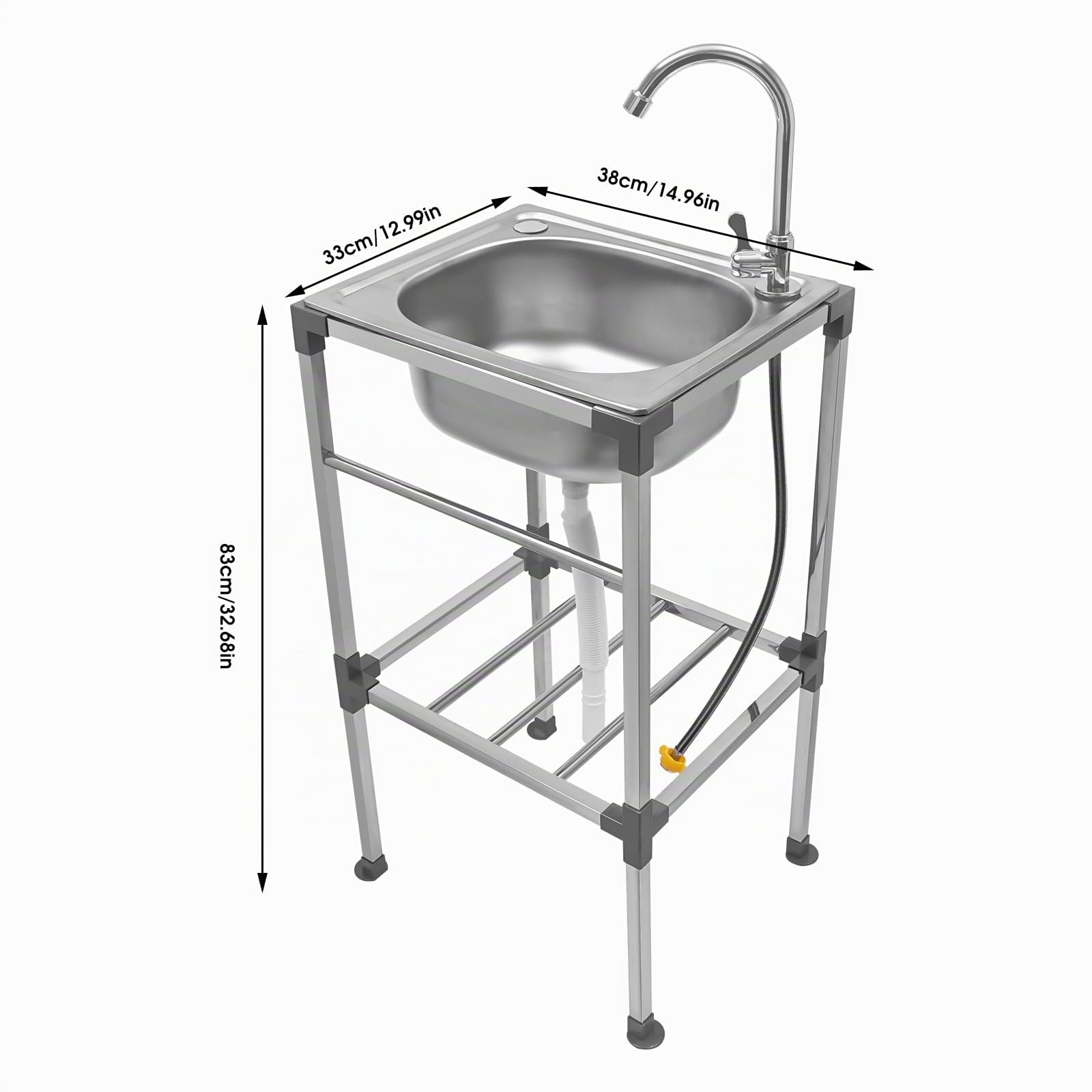 Évier Autonome Inox de Cuisine 1 Bac Évier Sur Pieds Acier Anti-Eclaboussures Lavabo Professionnel Faire la Plonge Restaurants Salle de Bain Garages Entrepôts 38 * 33 * 83cm