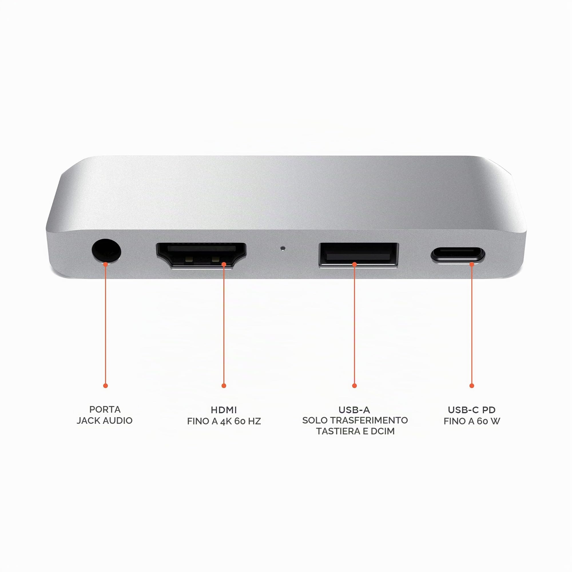 SATECHI Adattatore Type-C Mobile Pro Hub con ricarica USB-C PD, HDMI 4K, USB 3.0 e jack per cuffie da 3,5 mm - per iPad Pro M2/M1, iPad Air M1, iPad Mini e altro (Argento)