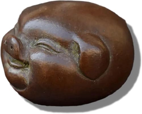 MEIHENI 1.5 in latón mini adorno de cerdo de la suerte, metal sólido retro pátina lindo cerdo estatua artesanía adorno mesa adorno pisapapeles