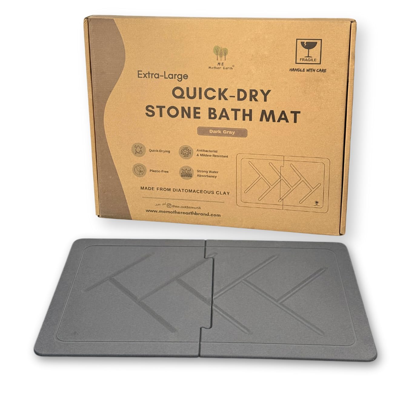 ME MOTHER EARTH XL Double-Sided Stone Bath Mat 19.7" x 31.5", Diatomaceous Earth Bathroom & Kitchen Mat, 2-Piece Quick Dry Absorbent Bath Mat, Eco-Friendly & Non-Slip, Water Absorbing Floor Mat