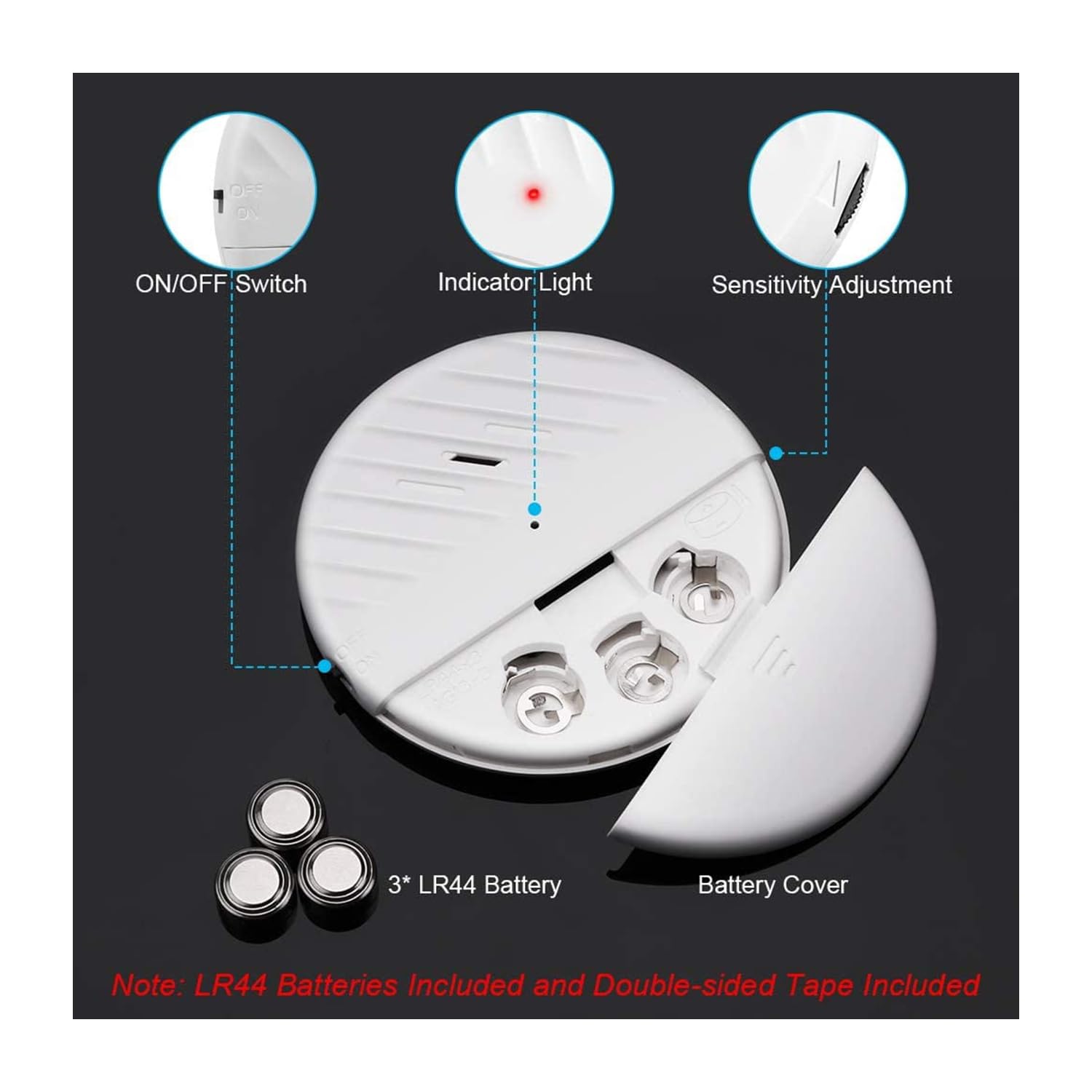 Détecteur Vibration sans Fil 8 Pièces 125 DB Alarme Porte Fenêtre - Capteur Réglable Anti-Fausse Alerte Anti-Intrusion pour Maison Appartement Hôtel