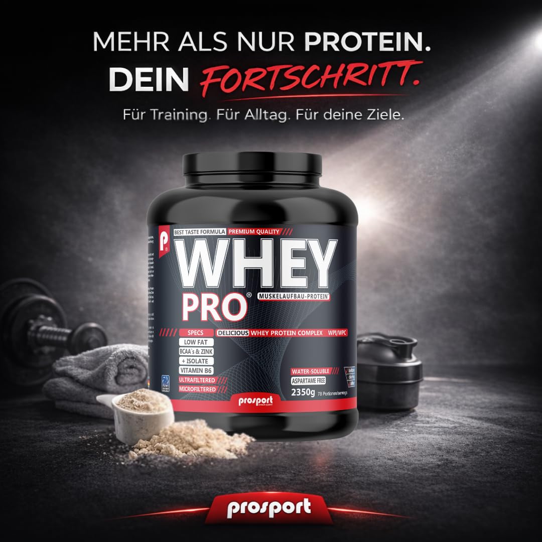 Prosport WHEY PRO® Whey Protein Pulver – Vanilla 2350g – Konzentrat-Isolat-Mix, Eiweißpulver mit Zink, Vitamin B6 & EAAs, Protein Shake für Muskelaufbau