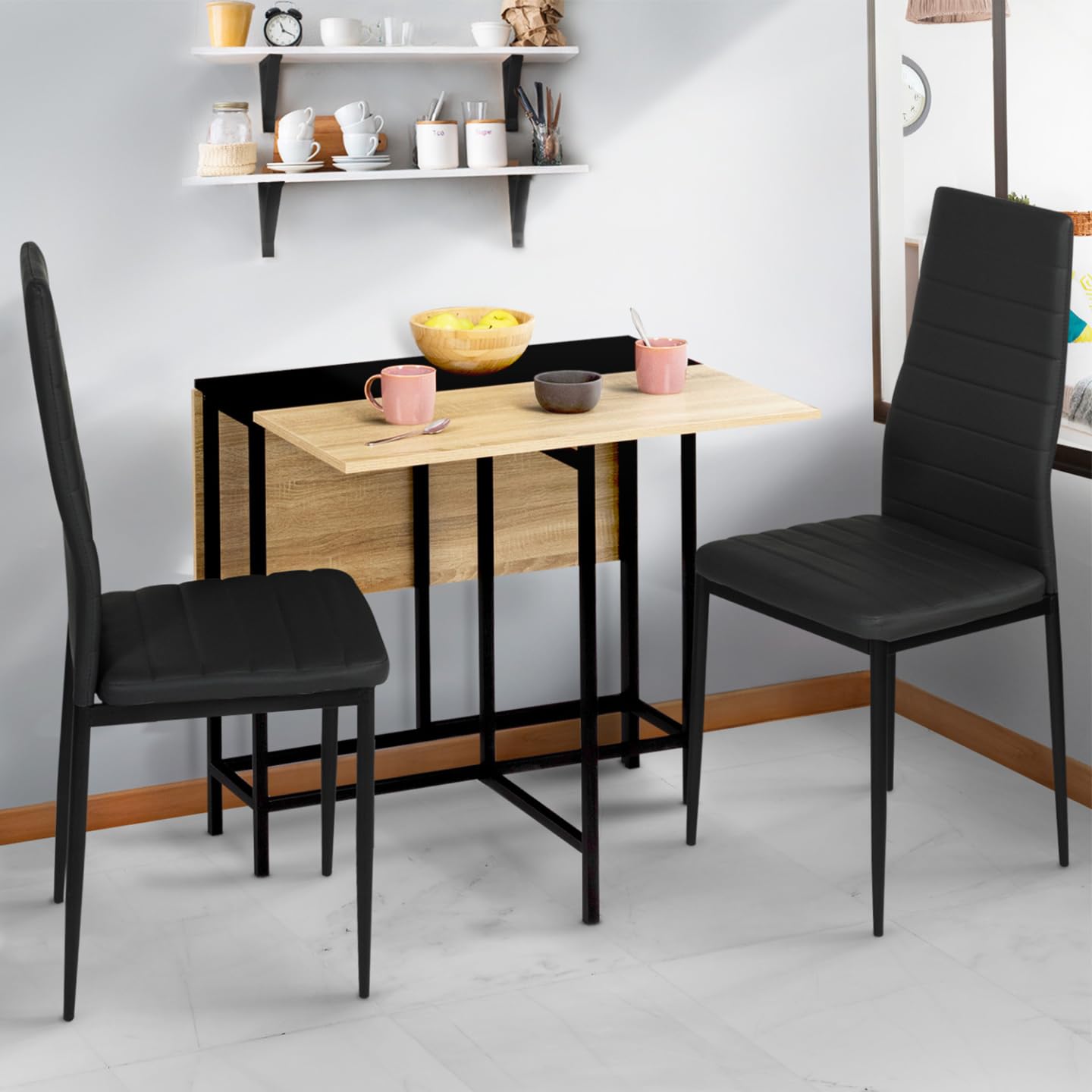 IDMarket - Mesa consola plegable 2-4 personas en haya y negro diseño industrial EDI