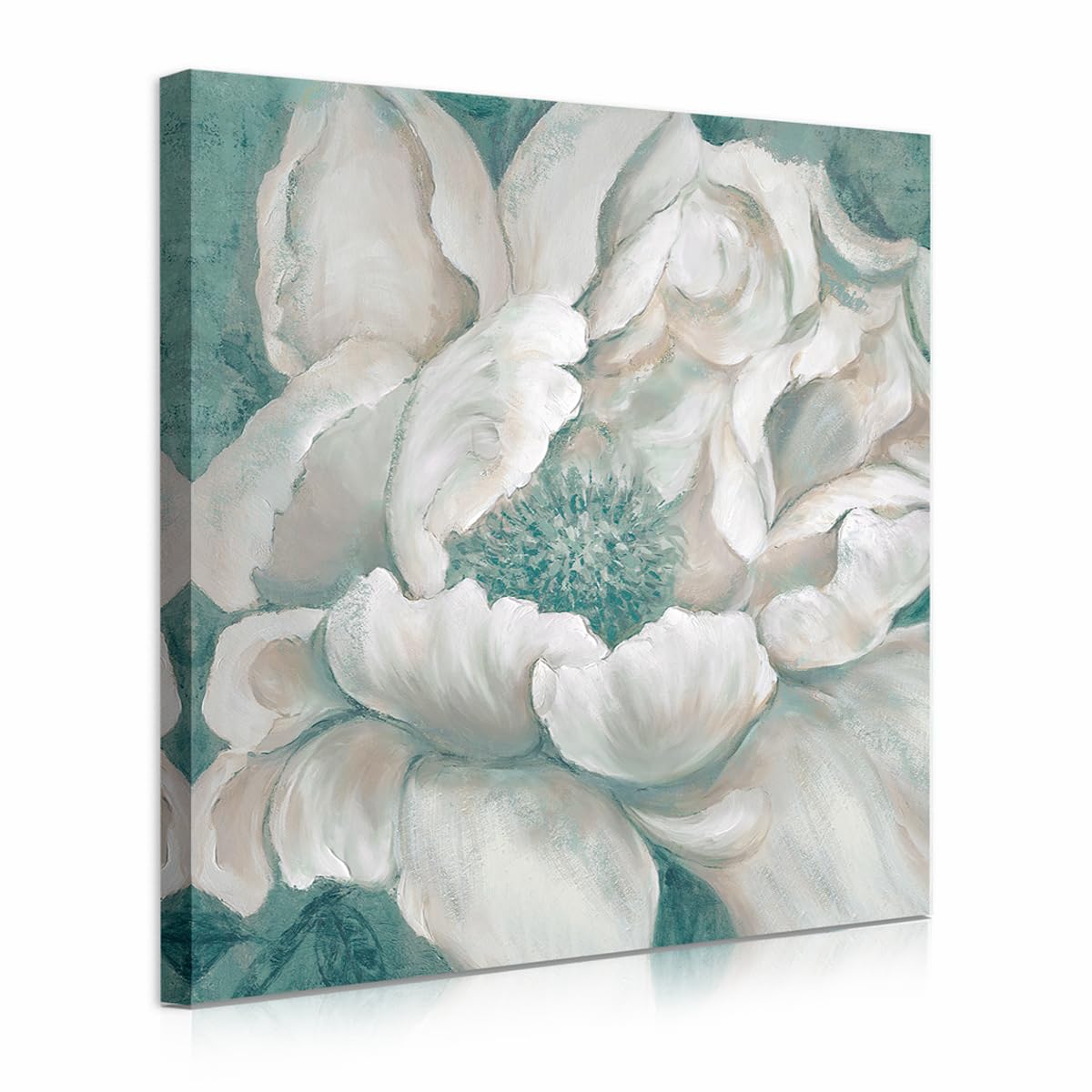 bathroom flower picture wall art blossom teal white floral framed painting canvas print with hand painted for home bedroom decor 28 x 28 inches