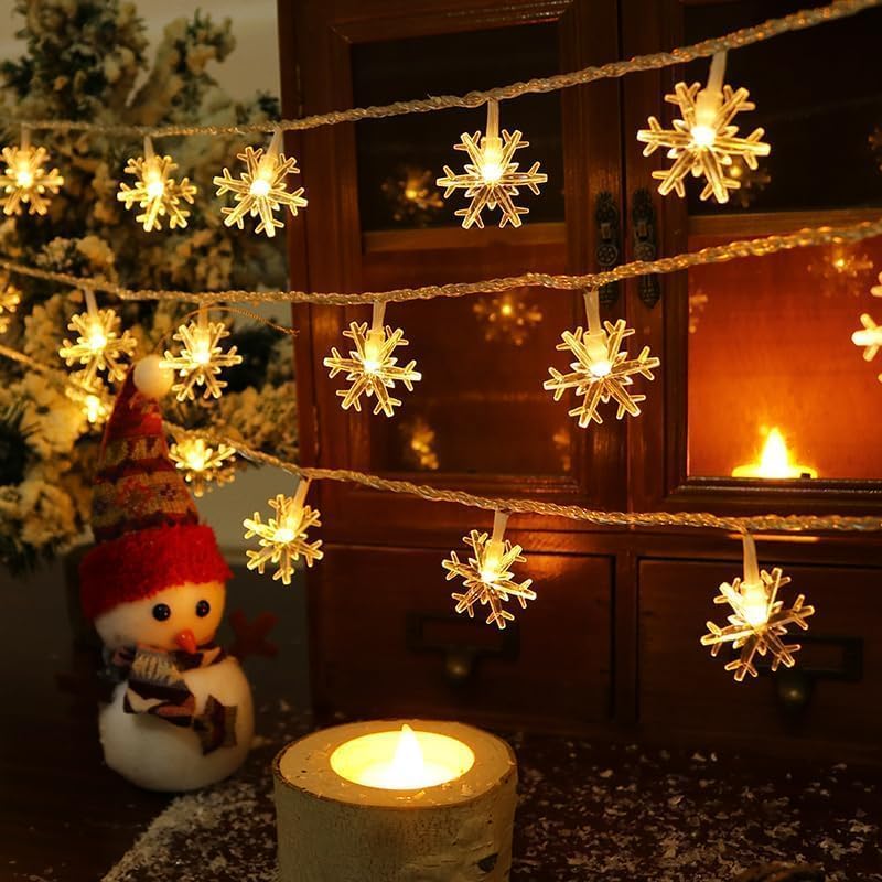 Image of MoonlitDreams Snowflake String Fairy Lights - 14 LED, 3 Meter, Warm White, Waterproof Plug-in Extendable Decorative Lights for Christmas, Wedding, (Pack of 1)