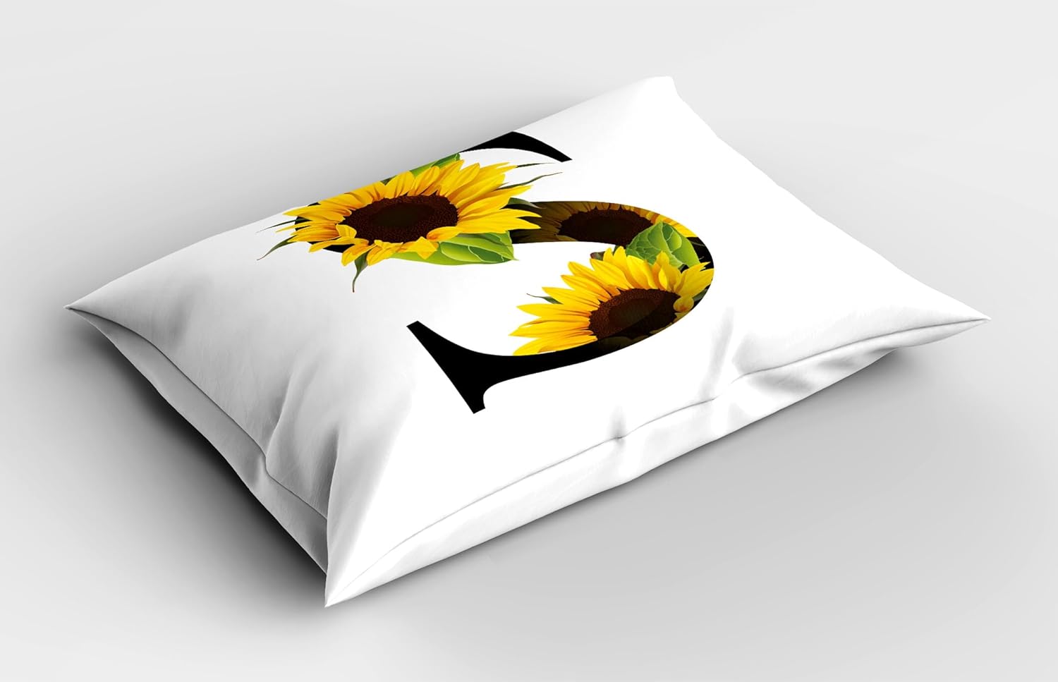 Ambesonne Letter S Pillow Sham Set of 2, Flora Elements Sunflowers on Dark Colored Abstract Art Print, Quality Microfiber Bedding Item for All Seasons, 36" x 20", Green Black