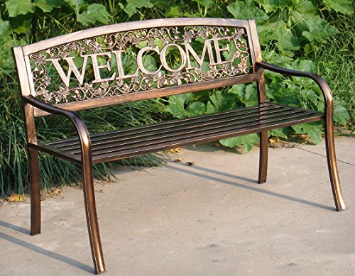 Leigh Country Metal Outdoor Bench, Welcome Design, Decorative Patio Seating for Porch/Deck by Leigh Country - Image 2