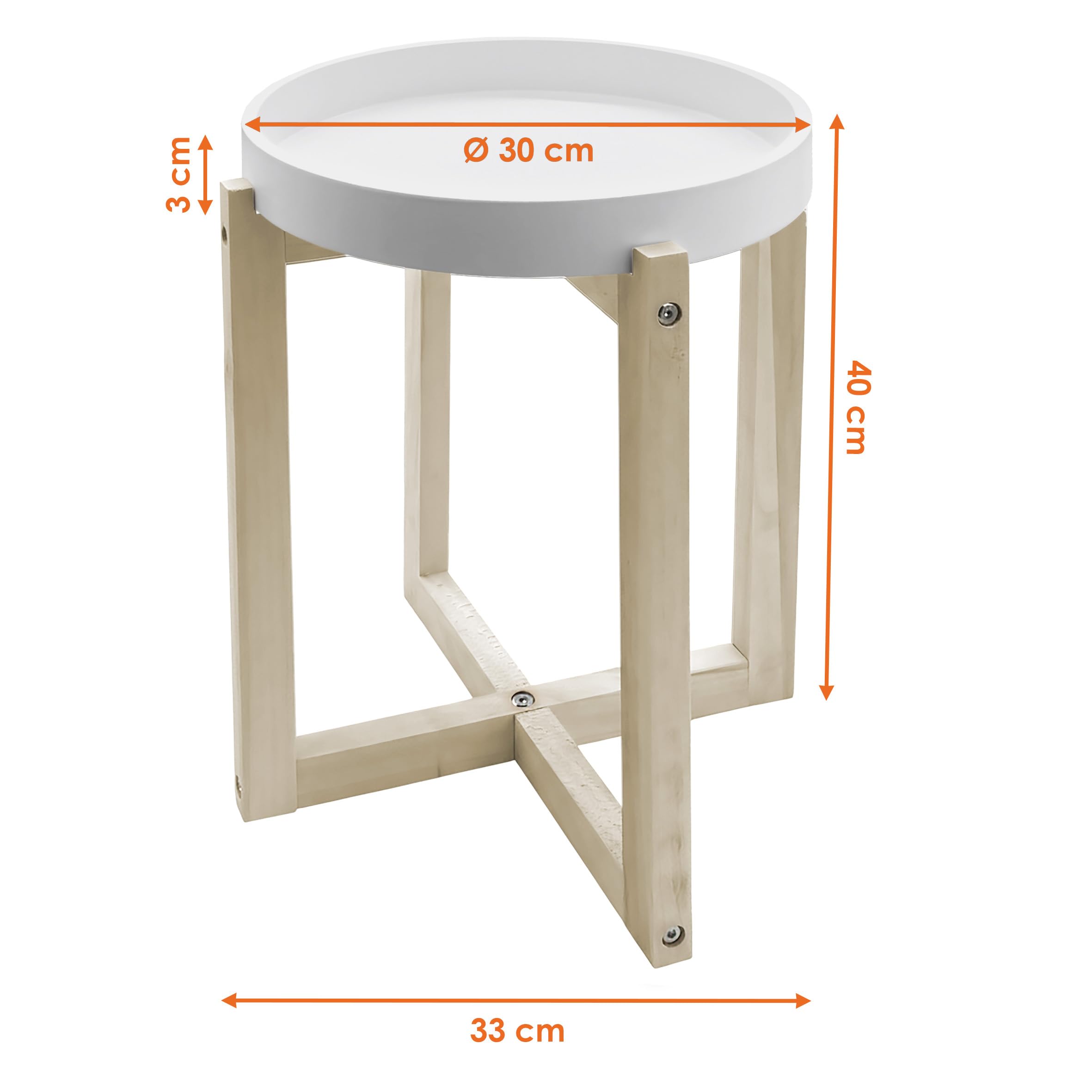 Spetebo Tavolino rotondo in legno con piano del tavolo, design 30 cm, bianco – tavolo decorativo con struttura a X naturale – tavolino da salotto, tavolino decorativo per piante