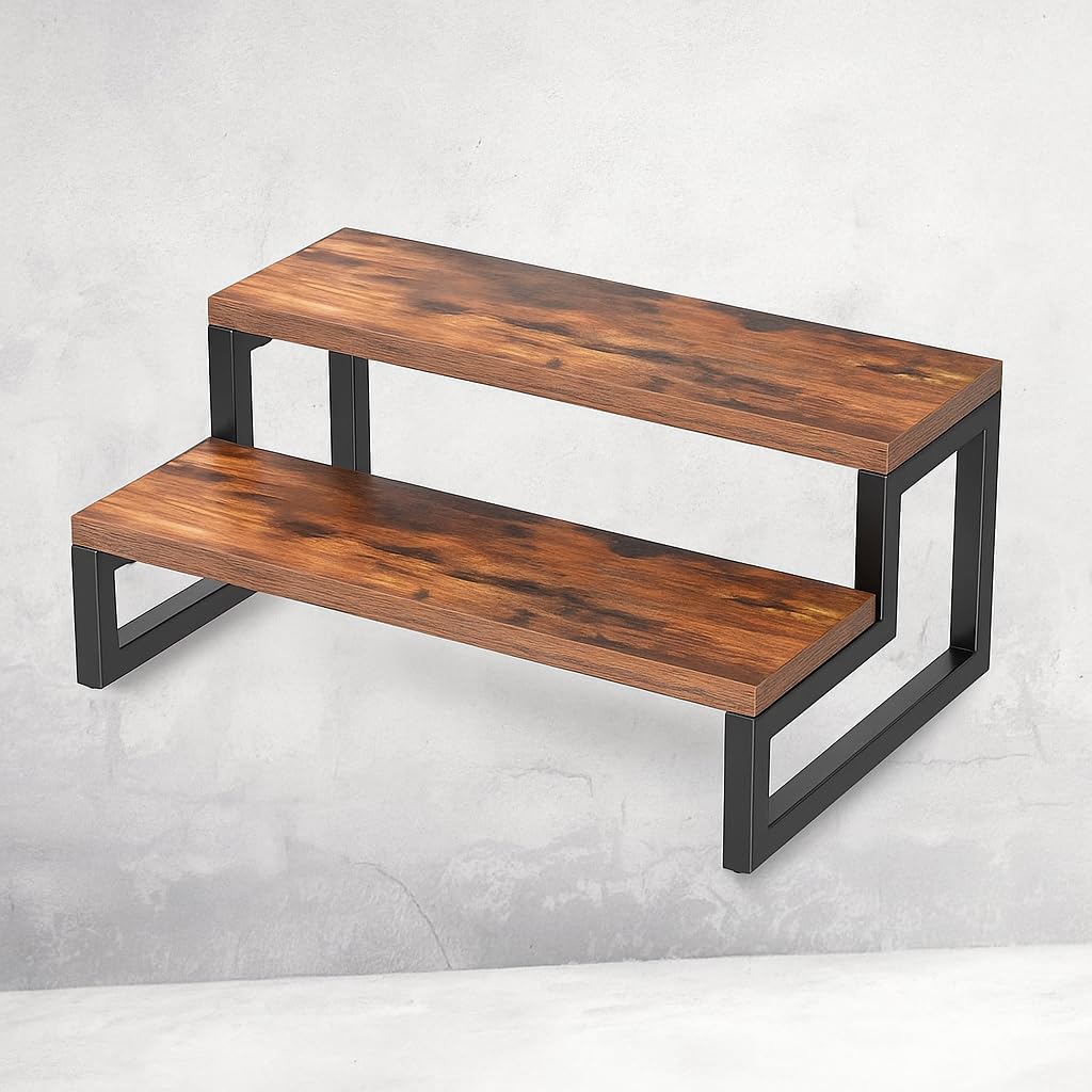 MT WoodRyzn Multipurpose Wooden Countertop Spice Rack Kitchen Organizer 2-Tier Kitchen Storage Jars Holder & Kithen Decor Item Standing Shelf Pot Stand Book Shelf 12 INCH