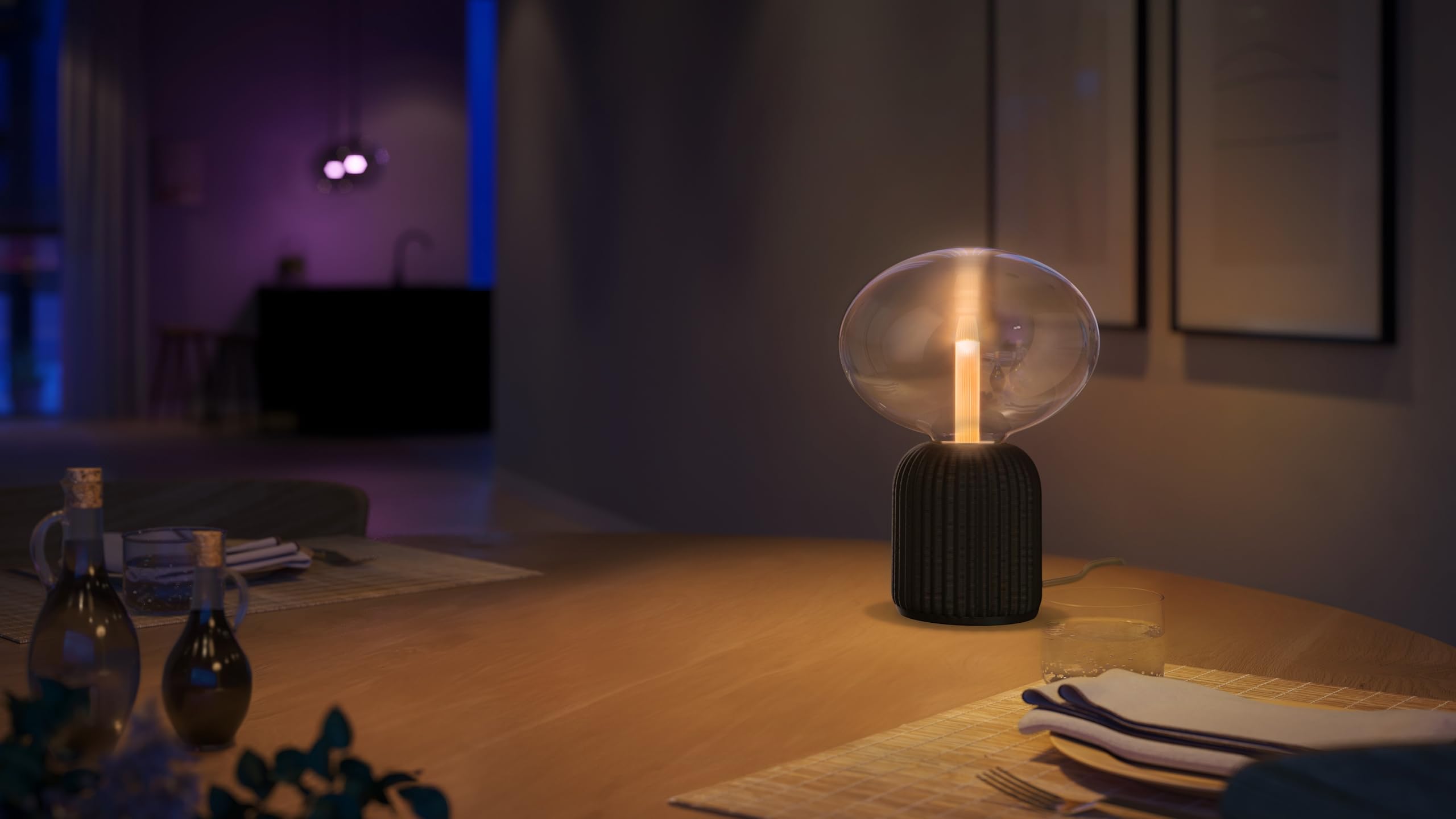 Philips Hue Lightguide 3D-gedruckte Tischlampe (Schwarz) | Inkl. Hue Lightguide Ellipse Lampe - E27 - Weiß/Farbe - Hue White and Color Ambiance