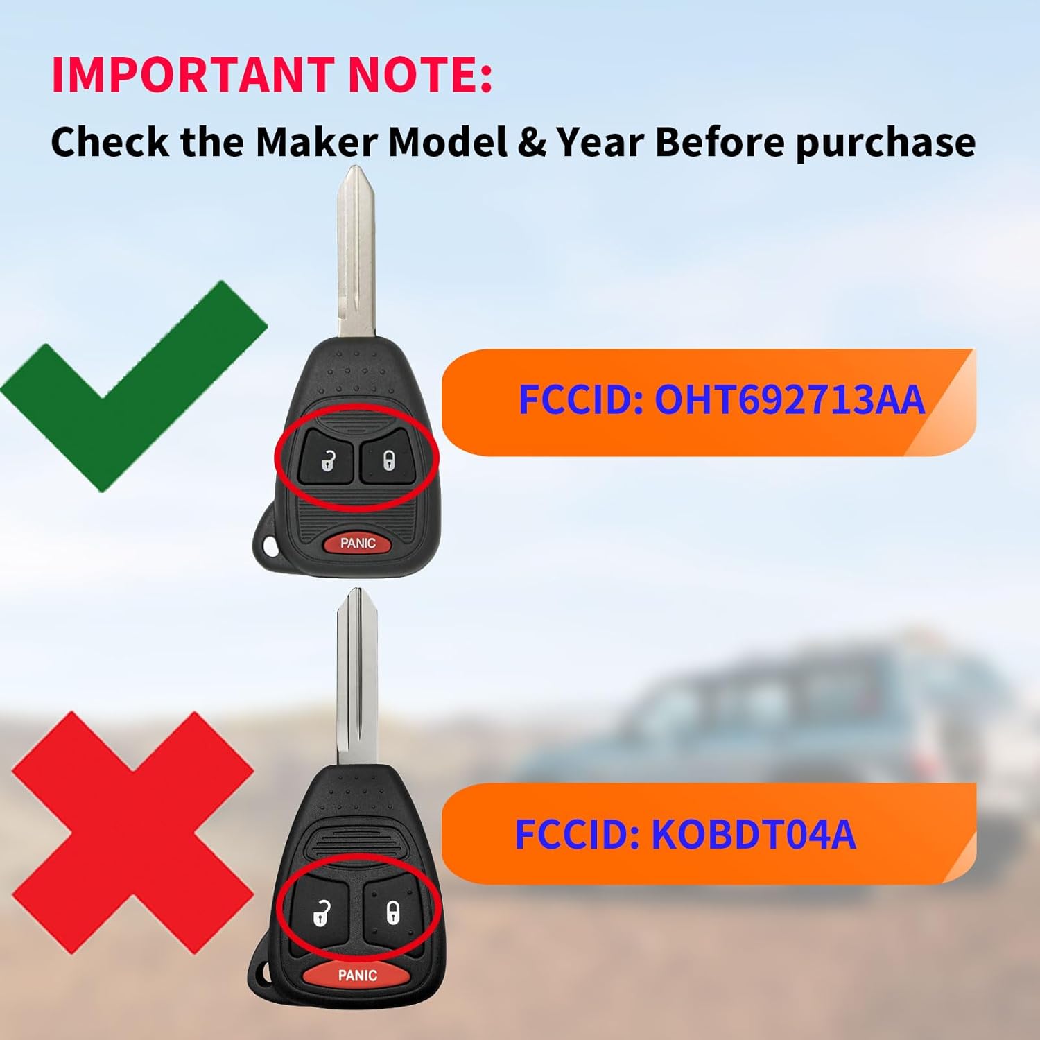 Comparison of correct and incorrect FCC IDs for key fob compatibility
