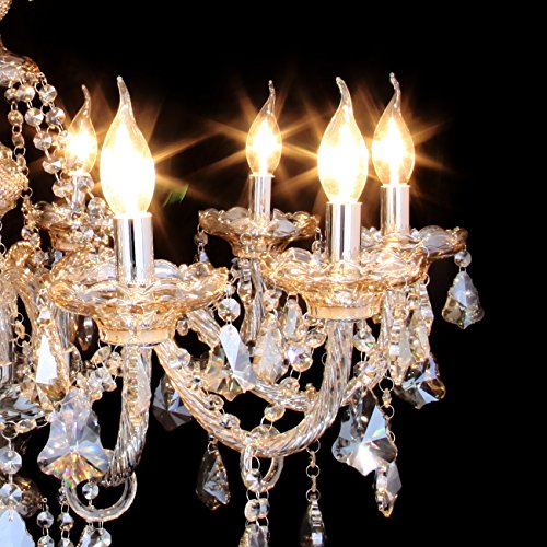 TryE 10 Arm Chandelier K9 Crystal Glass Ceiling Light E12 Pendant Lamp Cognac Color for Living Room Bedroom Hallway Entry