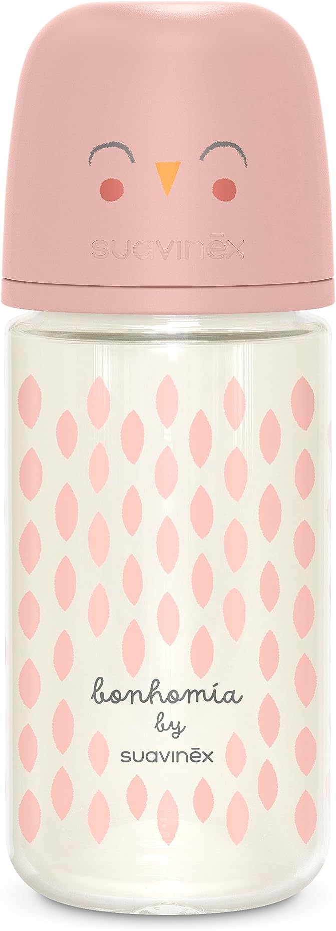 Suavinex Bonhomia Glass Baby Bottle with SX PRO Silicone Nipple, Anti Colic Baby Bottles, Baby Bottles for Breastfed Babies, Medium Flow, 3mo, 8oz, Pink
