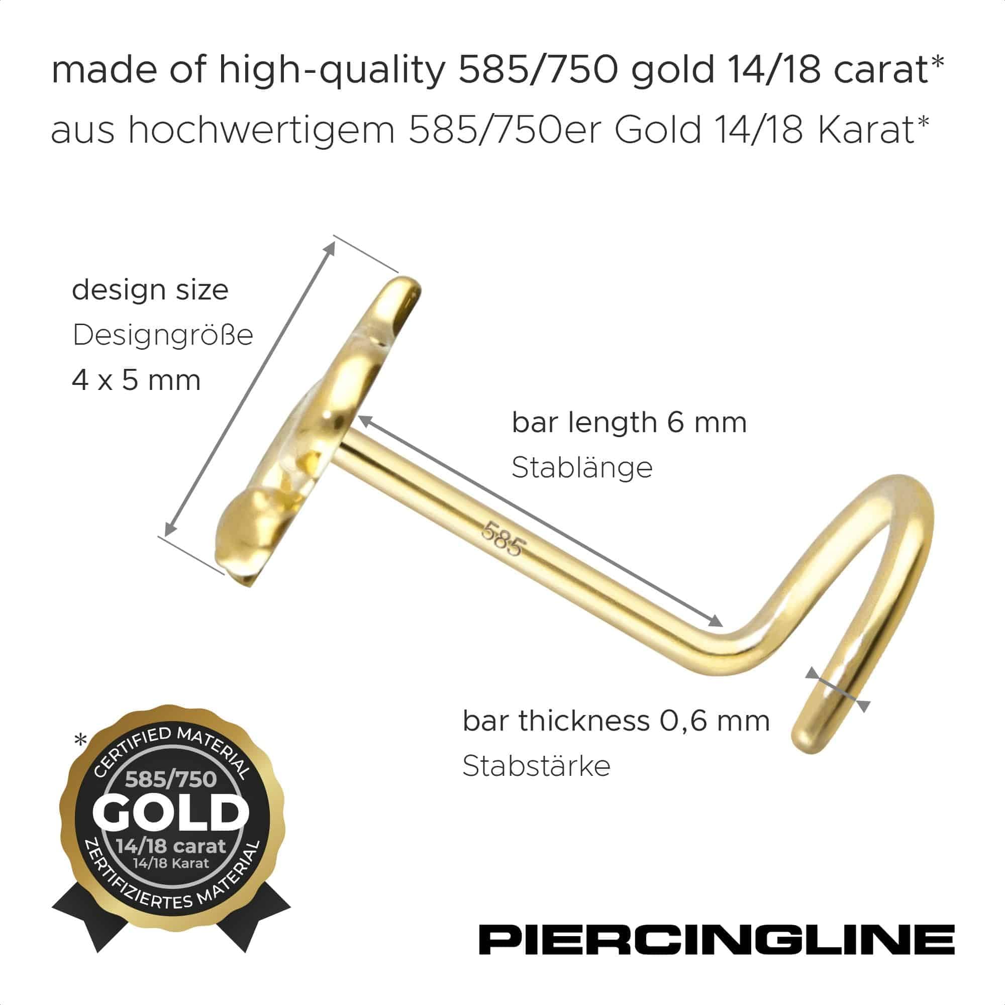 PIERCINGLINE Nasenpiercing 14K Gold Nasenstecker Spirale SCHLANGE 585er Gold - Roségoldfarben, Goldfarben, Silberfarben