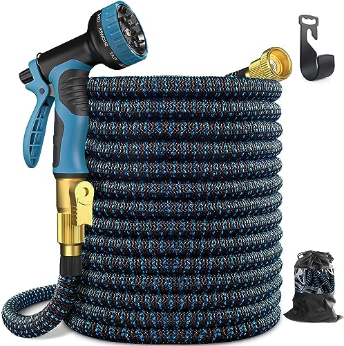 Forubar Expandable Garden Hose 15m/30m - UAE Standard Brass Connectors Ultra-Lightweight Design 10 Modes Nozzle Triple Latex Core & 4000D Fabric for Garden/Car/Pet (Blue-15m/50ft)
