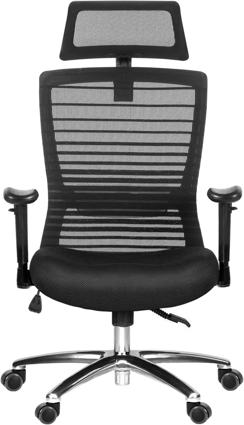 NOVELLAND Ergonomic Reclines Office Chair with Adjustable Lumbar Support and Rollerblade Wheels - High Back with Breathable Mesh - Adjustable Head & Arm Rests
