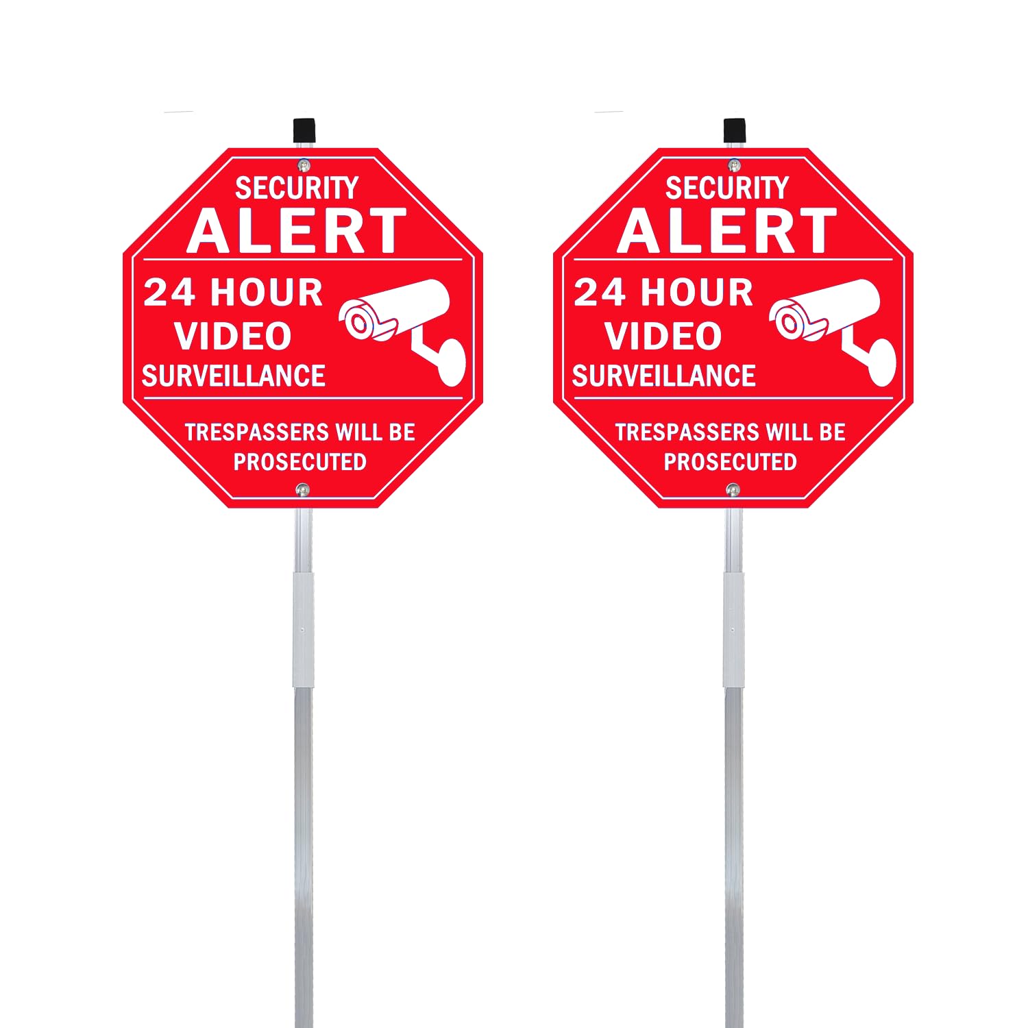 Señal de alerta de seguridad 24 horas de videovigilancia All Activities Are Monitored, letrero de aluminio inoxidable con estaca, letrero de metal reflectante, rojo, 10 x 10 pulgadas, 2 unidades