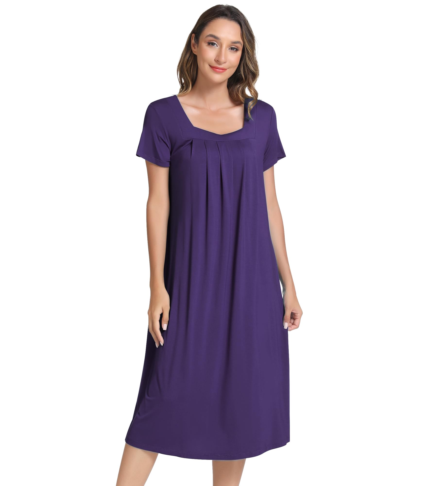 NACHILA Bamboo Viscose Nightgowns for Women Cooling Short Sleeve Sleepshirt | Tagless design, Stretchy nightshirt, Anti-pilling, Shrink-resistant, Lightweight moisture-wicking sleepwear for night sweats