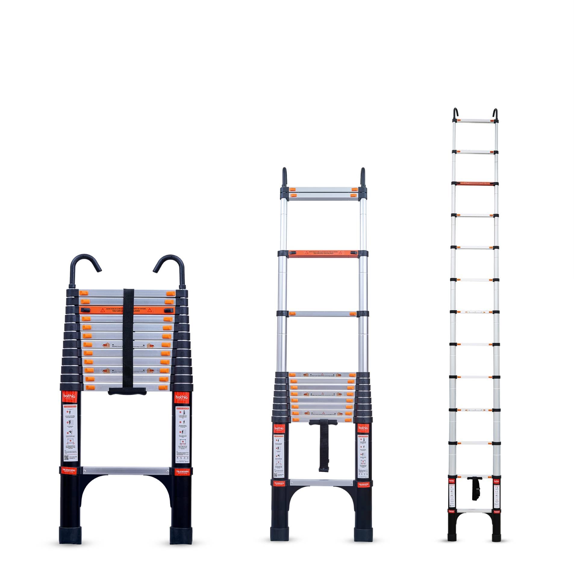 Bathla 23.6 ft Aluminium Telescopic Ladder with Safety Hooks & Triangle Stabilizers | EN131 Certified | 2-Year Manufacturer Warranty | Portable & Compact |150kg Load Capacity | Made in India (7.2 mtr) — Amazon image 10