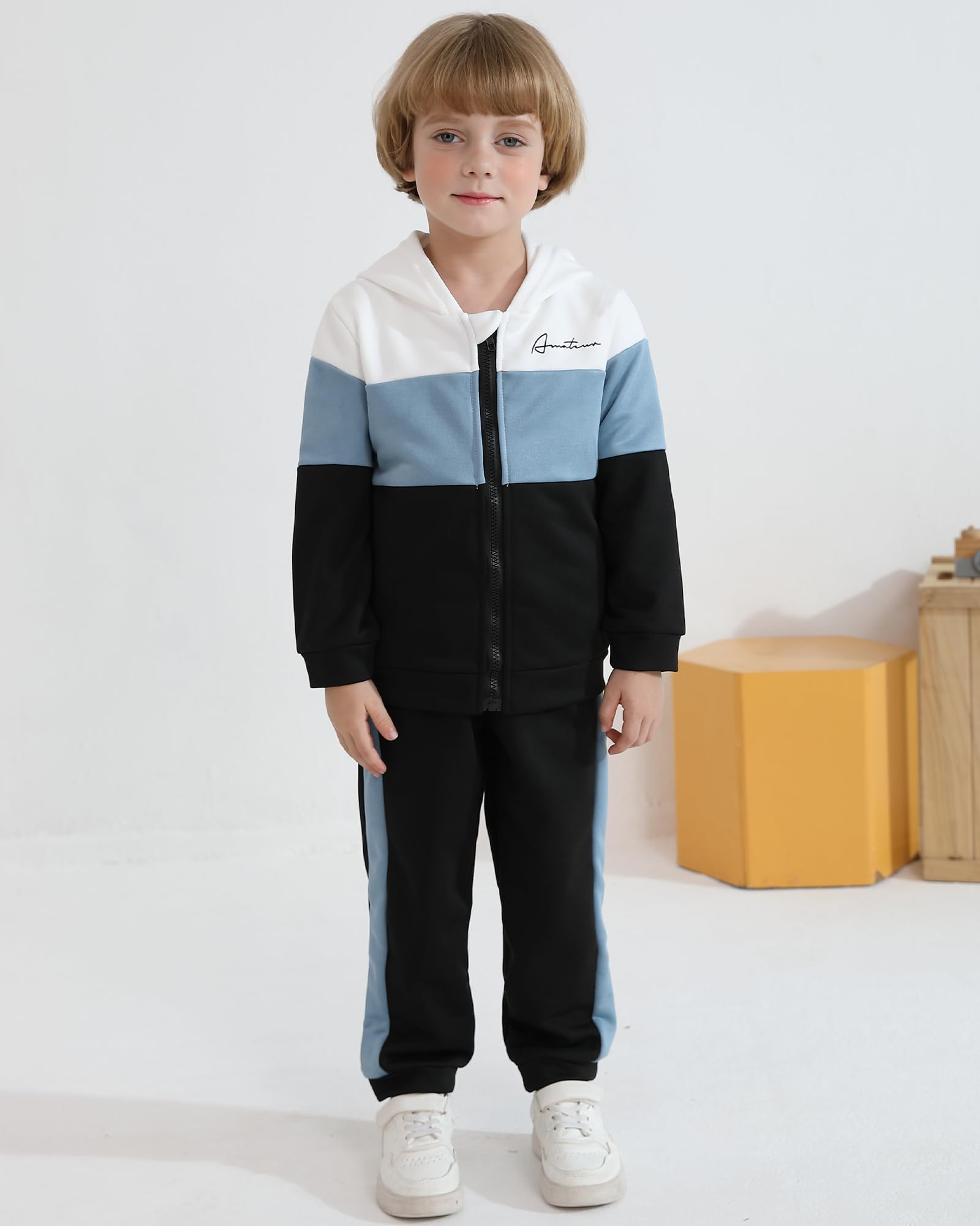 Hotfiary Survêtement 2 pièces pour garçon - Veste à capuche à manches longues - Haut et pantalon de jogging - Pantalon de jogging - Pour la course à pied, la marche, la randonnée - Âge 2, 3, 4, 5, 6,
